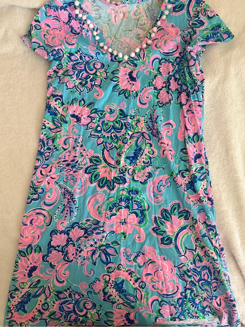 Lilly Pulitzer Aqua Floral Print Dress with Pink Accents